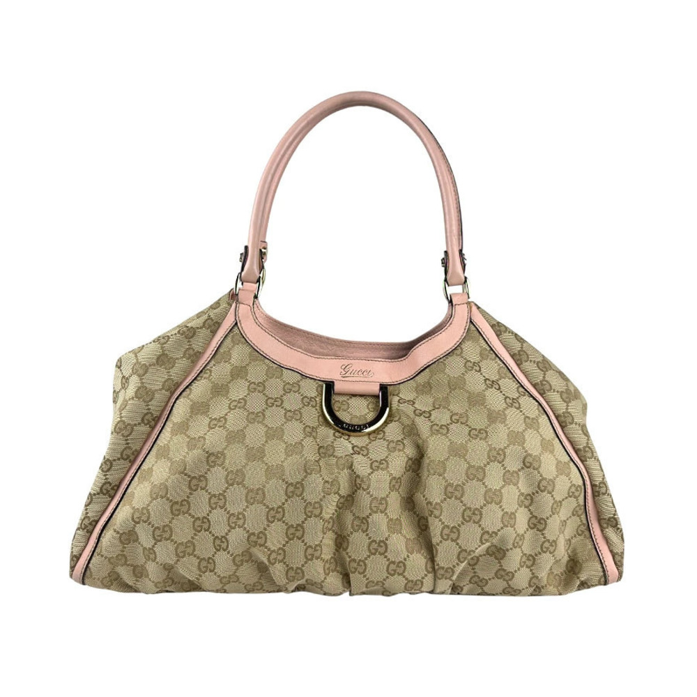 Gucci Abbey GG Canvas Leather Shoulder Bag Pink Brown